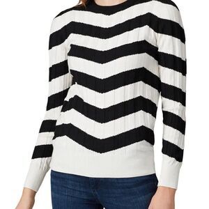 Derek Lam Ribbed black and white chevron stripe super Soft luxe sweater Size XS